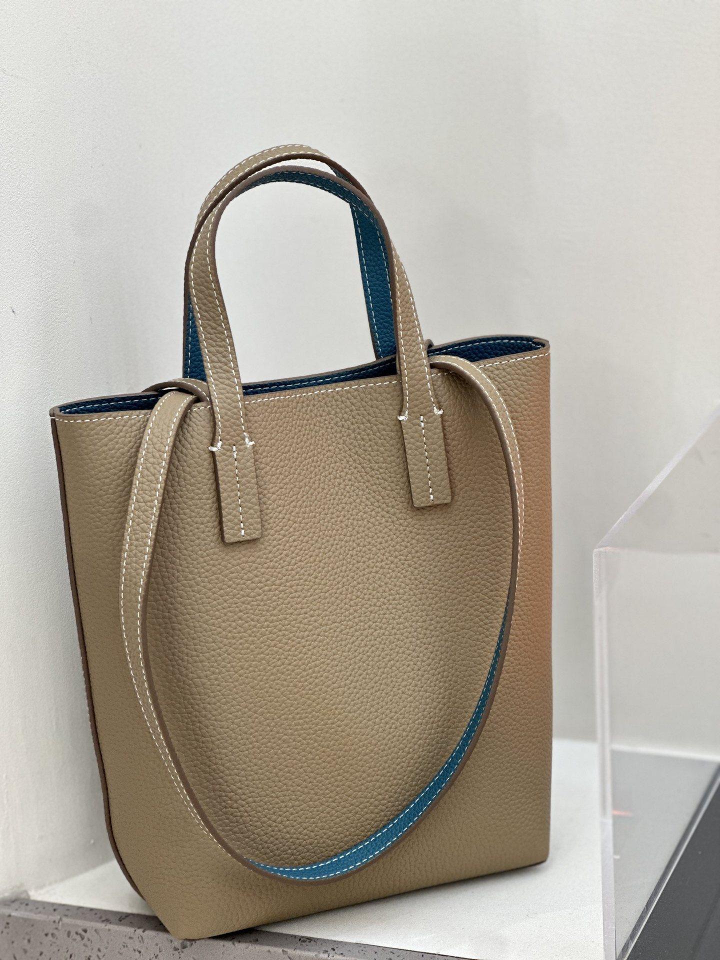 

Кожаная новая двусторонняя сумка-тоут на плечо весна-лето 2025, сумка-ведро, сумка-корзина для овощей, сумка под мышкой с открытым верхом 19*25*7cm