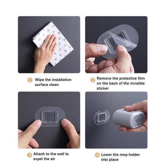 Mop Storage Rack Wall-mounted No Drilling Hook Anti-Slip Multifunctional Cleaning Tool Organizer Hanging Drain Mold-Free Home Use