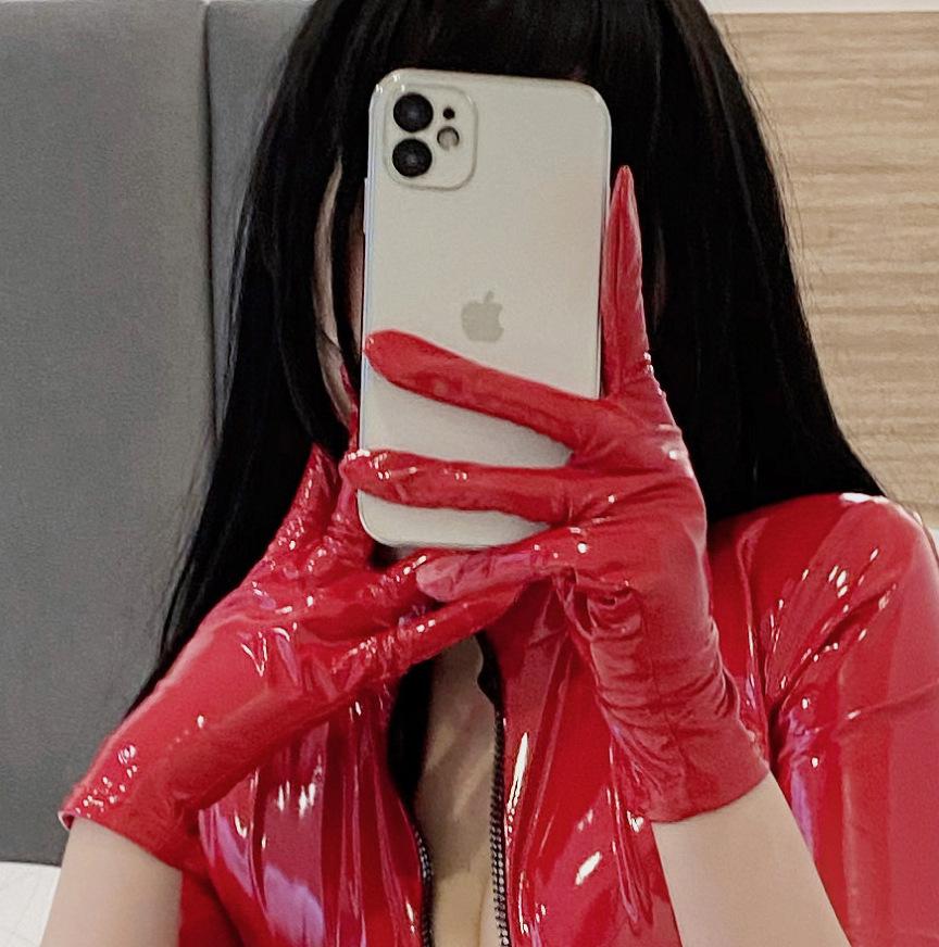 Sexy Bandage High Cut Bodysuit Zipper Open Crotch Hollow Out Sexy Tight PU Faux Leather Latex Oil Shiny Cosplay Stage Leotard