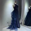 Blue evening dress, morning robe, skirt, light luxury, niche host, birthday bar mitzvah, vocal art test, violin performance clothes