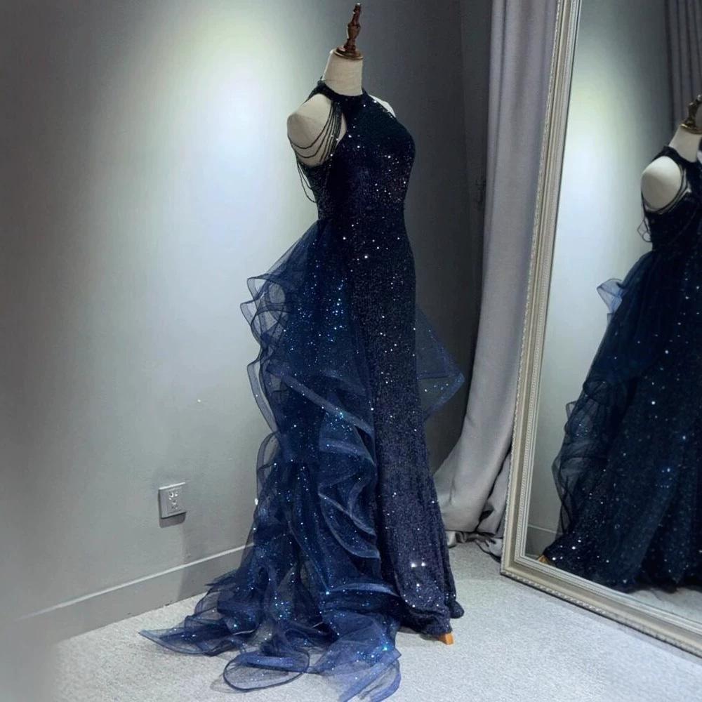 Blue evening dress, morning robe, skirt, light luxury, niche host, birthday bar mitzvah, vocal art test, violin performance clothes