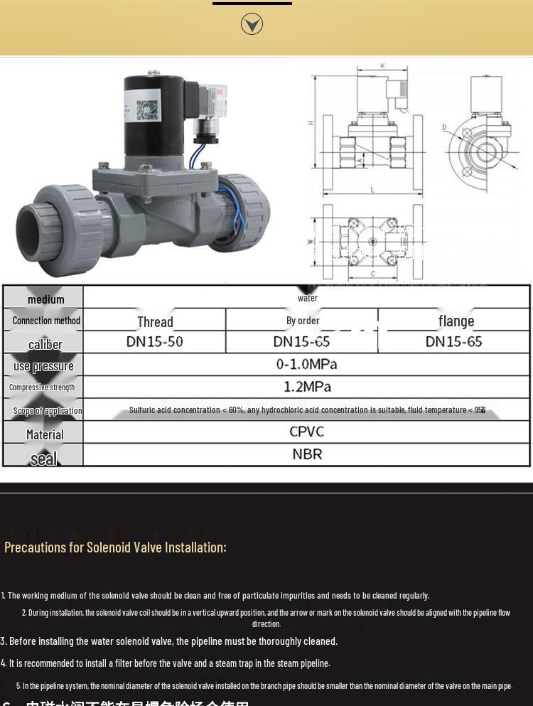 4/6/1-Inch Normally Closed Strong Acid/Alkali Solenoid Valve, Double Union CPVC Plastic Quick Connect