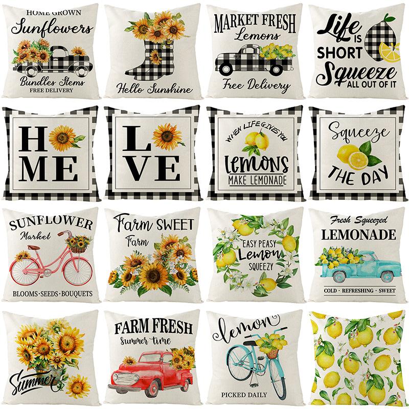 Nordic Summer Lemon Sunflower Polyester Cushion Cover Office Sofa Cushion Cover Home