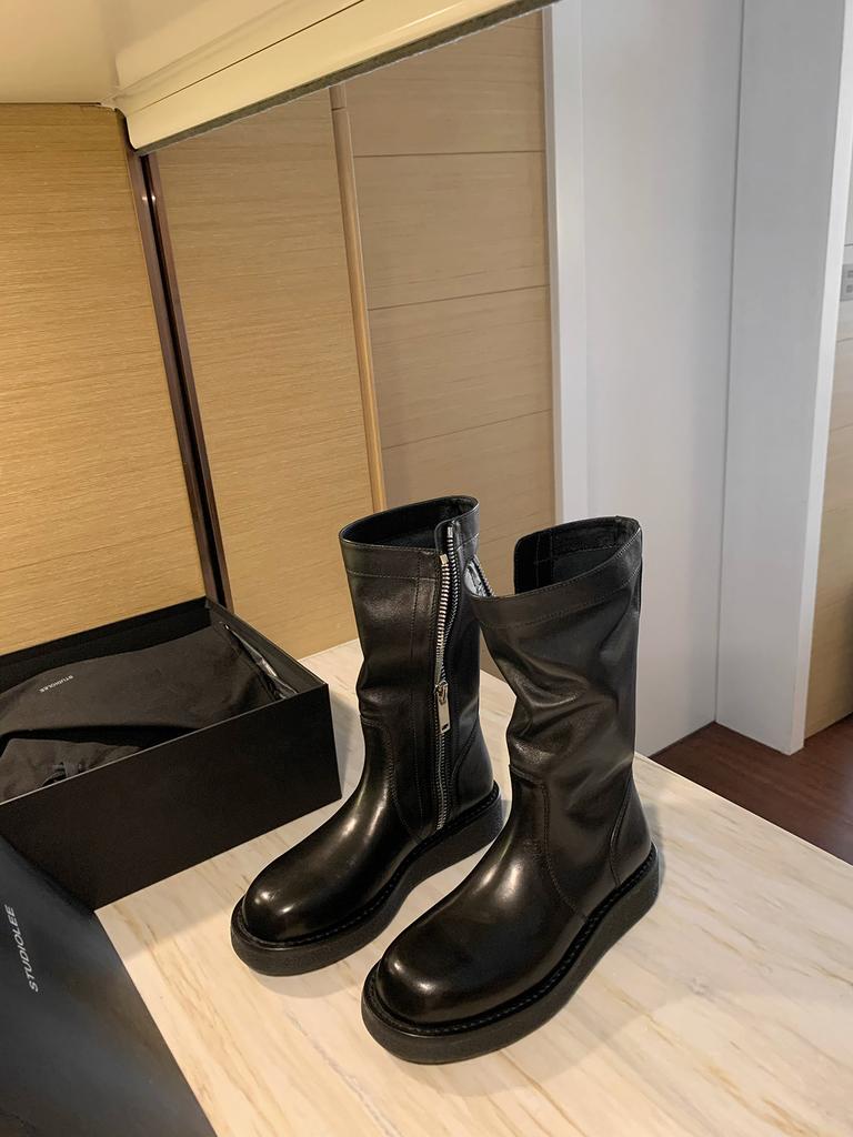 Cowhide version~ Grape mother, the same style has a height increase of 4.5cm, classic round head side zipper, thin thick-soled medium