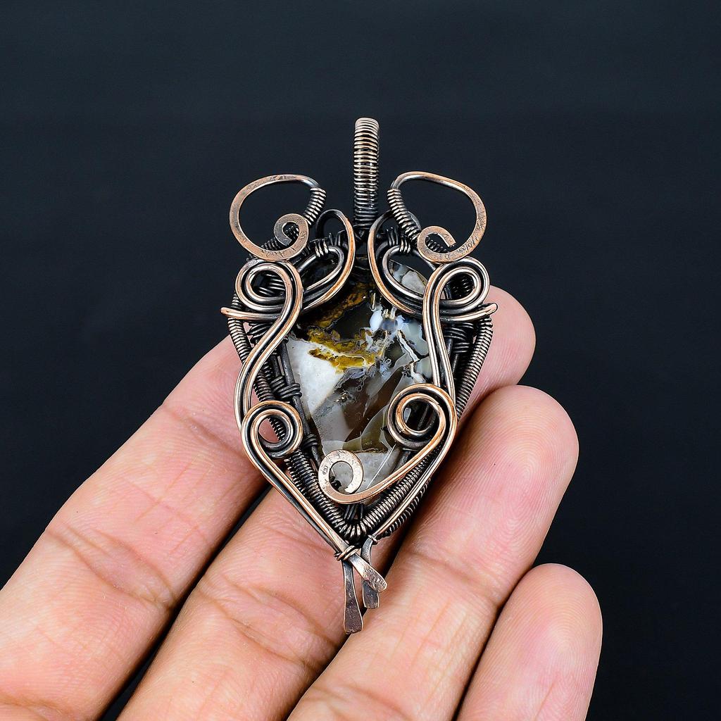 Indonesischer Opal 999 Kupferdraht gewickelter Anhänger, Handgefertigter Edelstein Schmuck Anhänger Geschenk zum Geburtstag