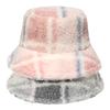 Color Patch Lattice Plush Basin Hat Small for Fresh Grid Fisherman Hat Plush Outdoor Trend Casual Autumn Winter All-matc