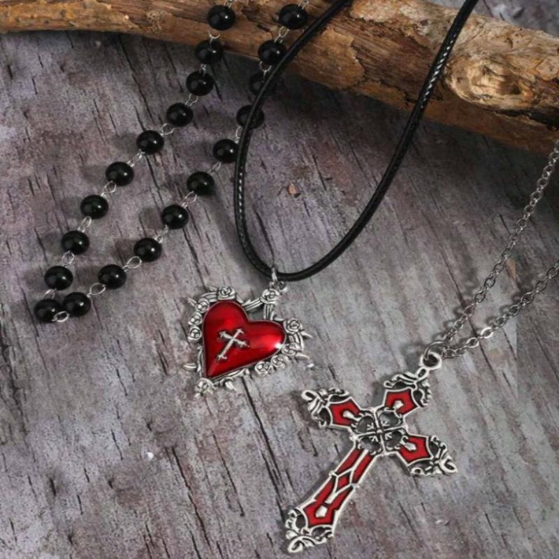 Gothic Heart Shaped Cross Pendant Necklace Set Women'S Punk Style Y2K Accessories Personalized Jewelry Gifts