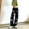 Fashion Women Butterfly Print Slim Jeans Straight High Waist Casual Trousers