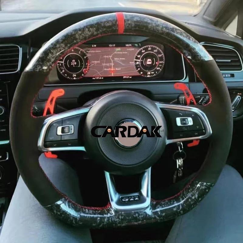 CARDAK Schwarzes Wildleder Leder Auto Lenkradbezug für Volkswagen Golf 7 MK7 GTI R VW Polo Scirocco 2015 2016