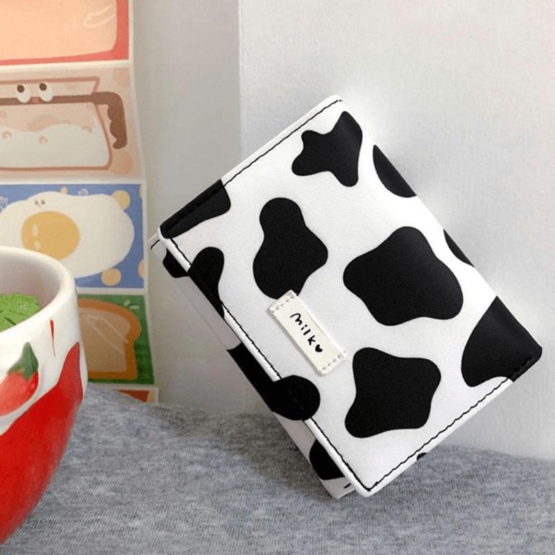Women New Fashion Wallet Leather Cartoon Cow Cattle Short Ladies Multi-card Slot Coin Purses Cute Triple Fold Wallet