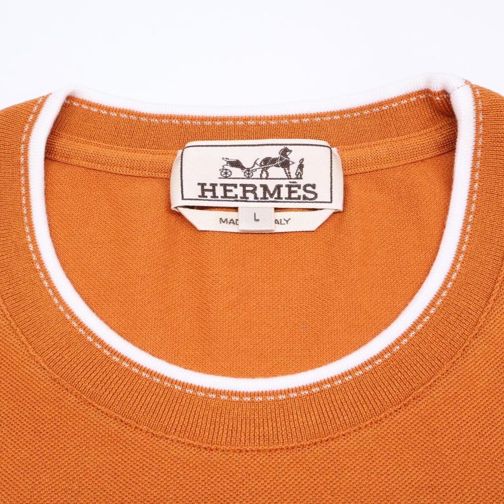 Hermes 467990HA Saddle Stitch Cotton T-Shirt Tops L OrangeUsed