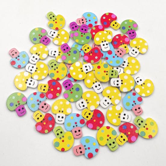 50Pcs Cartoon Mushroom Wooden Buttons Sewing Scrapbooking Handicraft DIY Decor