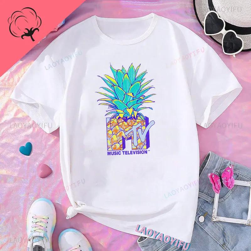Tropical Pineapple MTV Catch A Wave MTV Surfer Retro Women Graphic TShirt on Sale Unisex T Shirt Group T Shirt Cotton Casual S