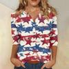 Women Casual V Neck Button Three Quarter Sleeve Top Floral Print Lightweight Loose Fit Blouse for Summer Autumn