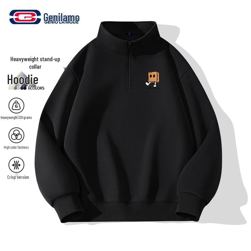 GENIOLAMODE Men's Heavyweight Stand-Collar Sweatshirt