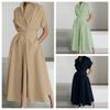 Women Summer OL Work Dress Elegant Short Sleeve Office Sundress Casual Solid A Line Buttons Holiday Vestidos Kaftan Robe