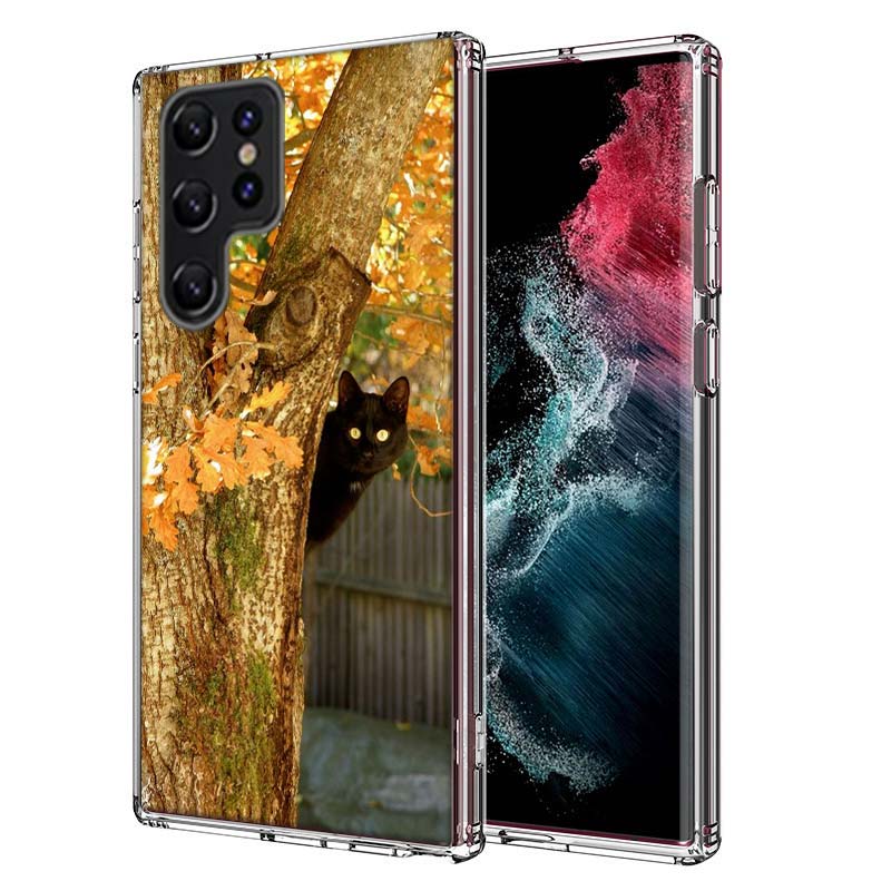 

Autumn Maple Leaf Black Cat Capa Phone Case For Samsung S26 Ultra S25 Edge Galaxy S23 S21 S20 S24 FE S22 S10 Plus Cover Clear TP Samsung S23 FE