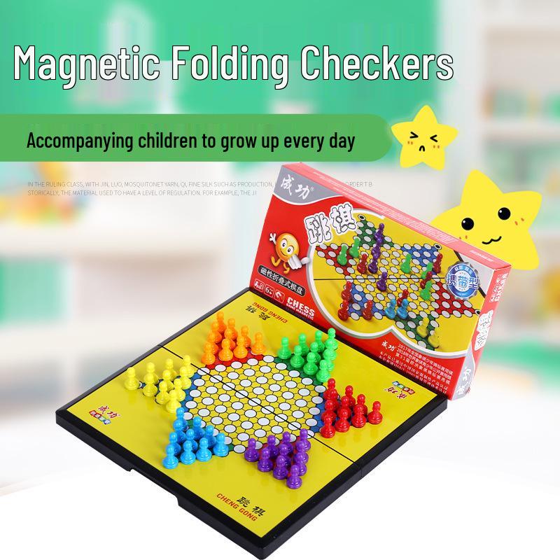 Compact Magnetic Folding Checkers: Parent-Child Educational Game for Adults & Kids.