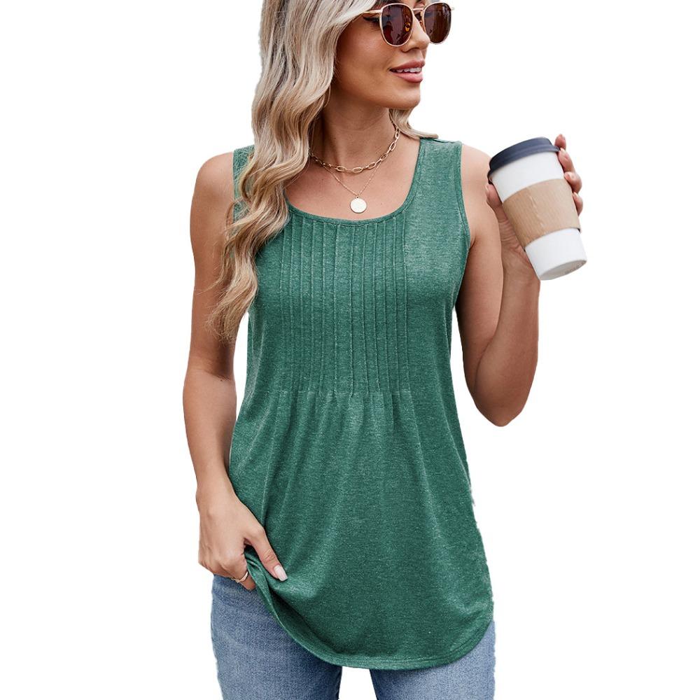 Women's Crew Neck Sleeveless Basic Top Regular Fit Casual Tank Solid Color
