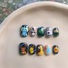 Hand-Painted Press-On Nails Short Square Cat Eye Design Cute Kawaii Style Wearable Nail Tips Women
