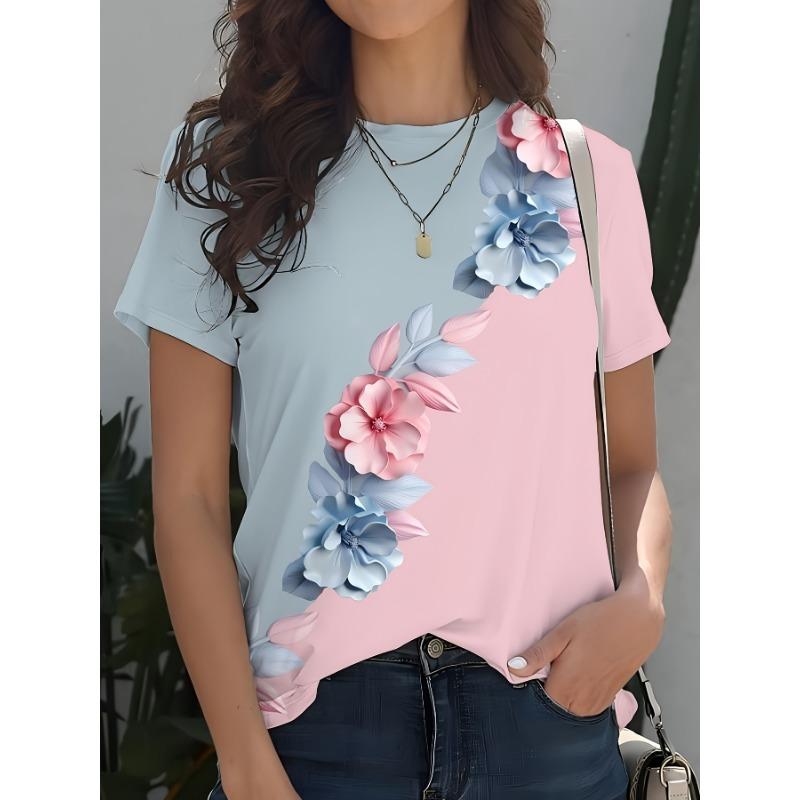 

New Popular Women s Round Neck Short-sleeved Tops, Women s Printed T-shirts S