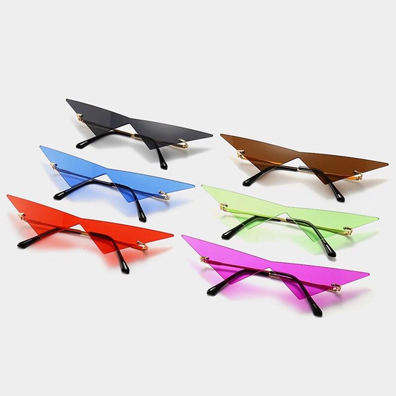 Oversized Shauna Cat Triangle Women Eye Sunglasses Ins Poplar Rimless Onepiece Clear Ocean Lens Tinted Sun Glasses Uv400