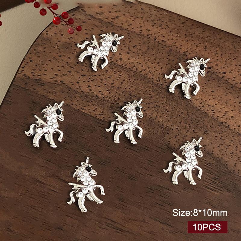 10Pcs 2026 New Year Horse Alloy Nail Art Jewelry Rhinestone Glitter Flatback Nail Decoration Diy 3D Of The Horse Ornaments Charm
