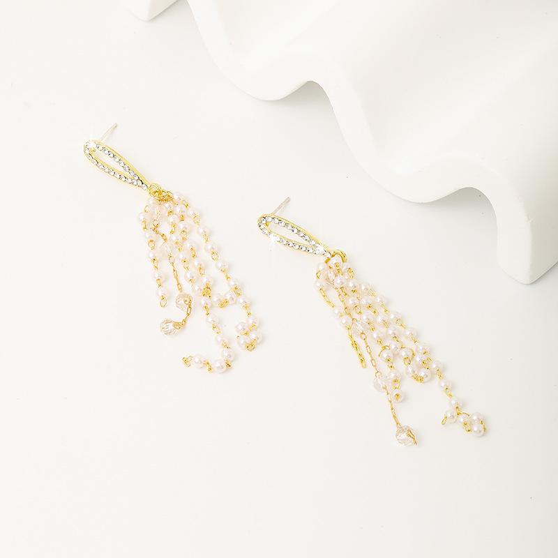 Silver Needle High-End Long Tassel Earrings for Women, Water Drop Light Luxury Earrings, Elegant Pearl Trendy Fashion Jewelry