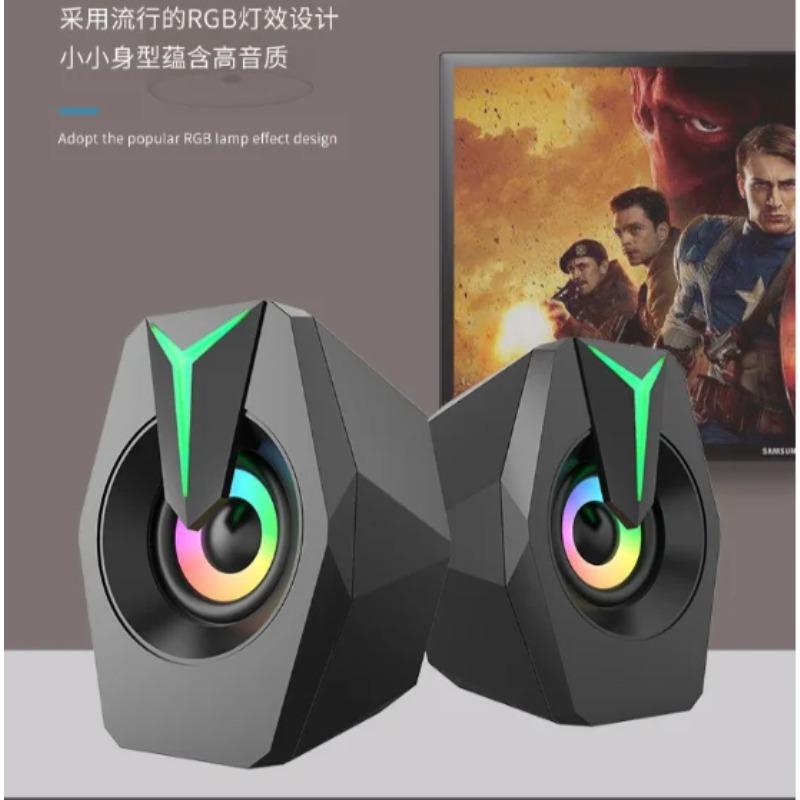 Black Mini USB Powered Wired 2.0 Gaming Music Speaker for Desktop Laptop PC RGB Color Lighting Computer Speaker