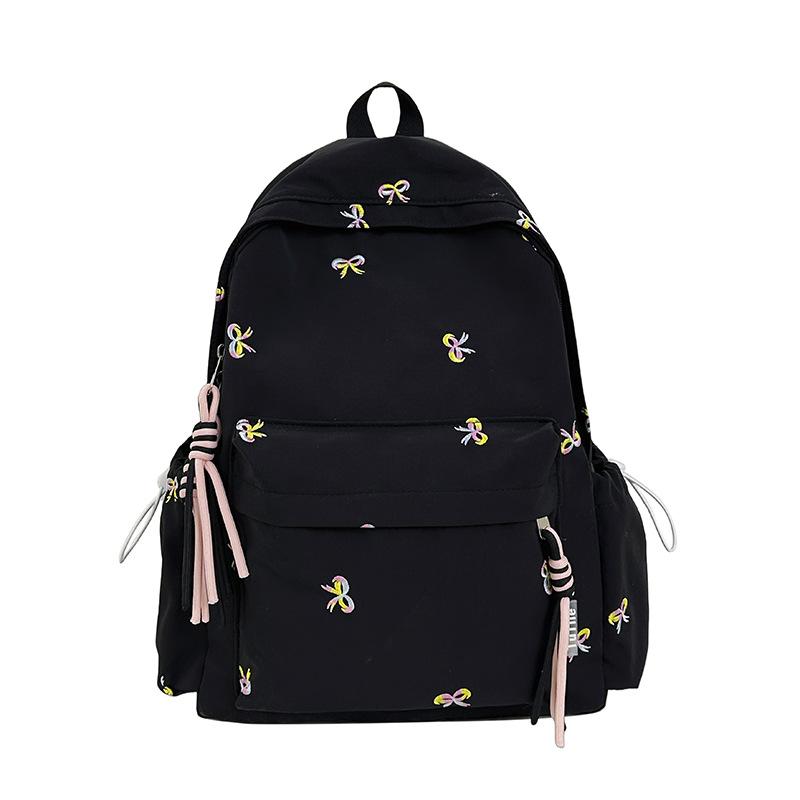Backpack with Embroidered Bow Pattern for Teenage Girls Daily Use Cute Kawaii Style