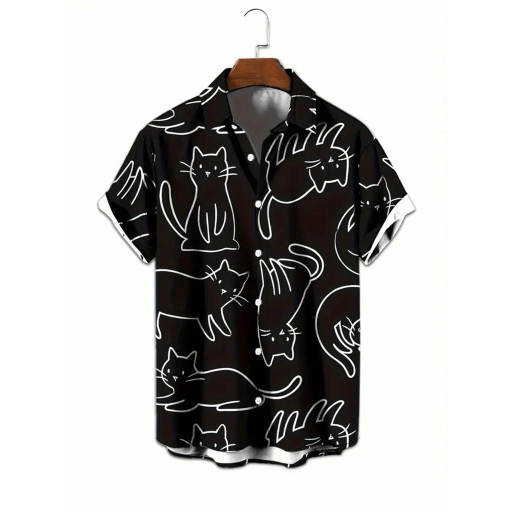 Men's Hawaiian Shirt White Harajuku Fashion Summer Daily Shirt Casual Printed Short Sleeve Shirts Loose Social Men's Clothing