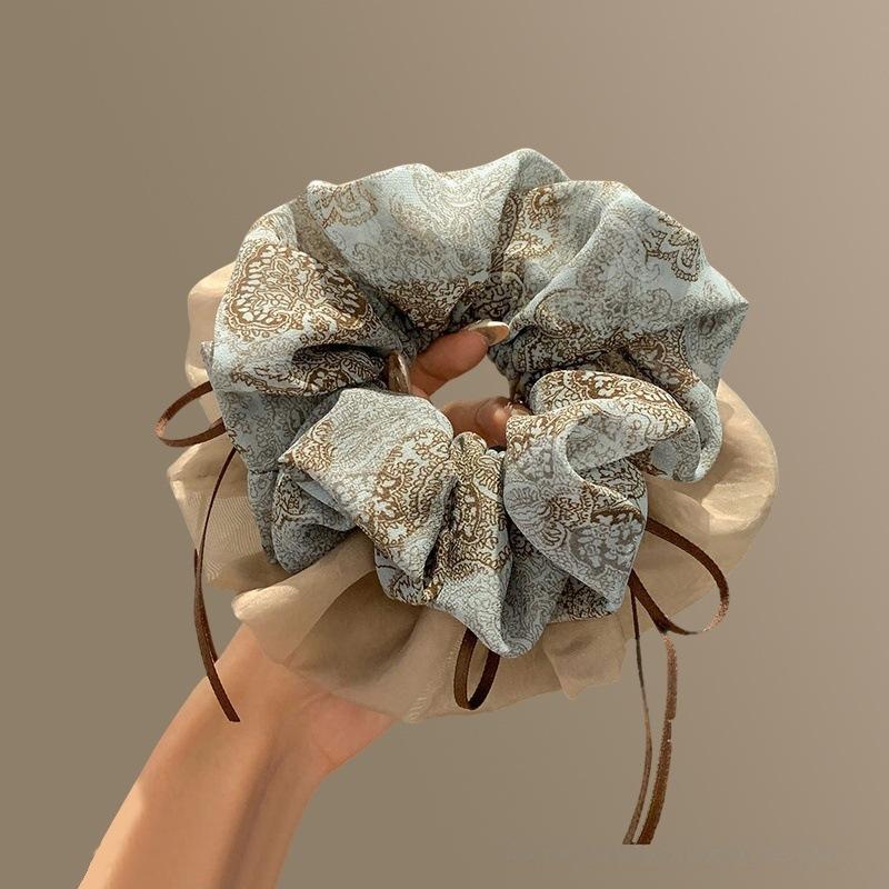 High-end Floral Print Scrunchie for Women, Perfect for Ponytails, Buns, and Hair Ties with Double-layered Flowers