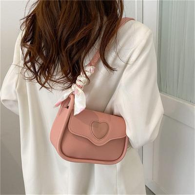 Fashionable Pink Love Retro Saddle Bag Niche Design Shoulder Bag Versatile Pu Leather Crossbody Bag Fashion Women'S Shopping Bag