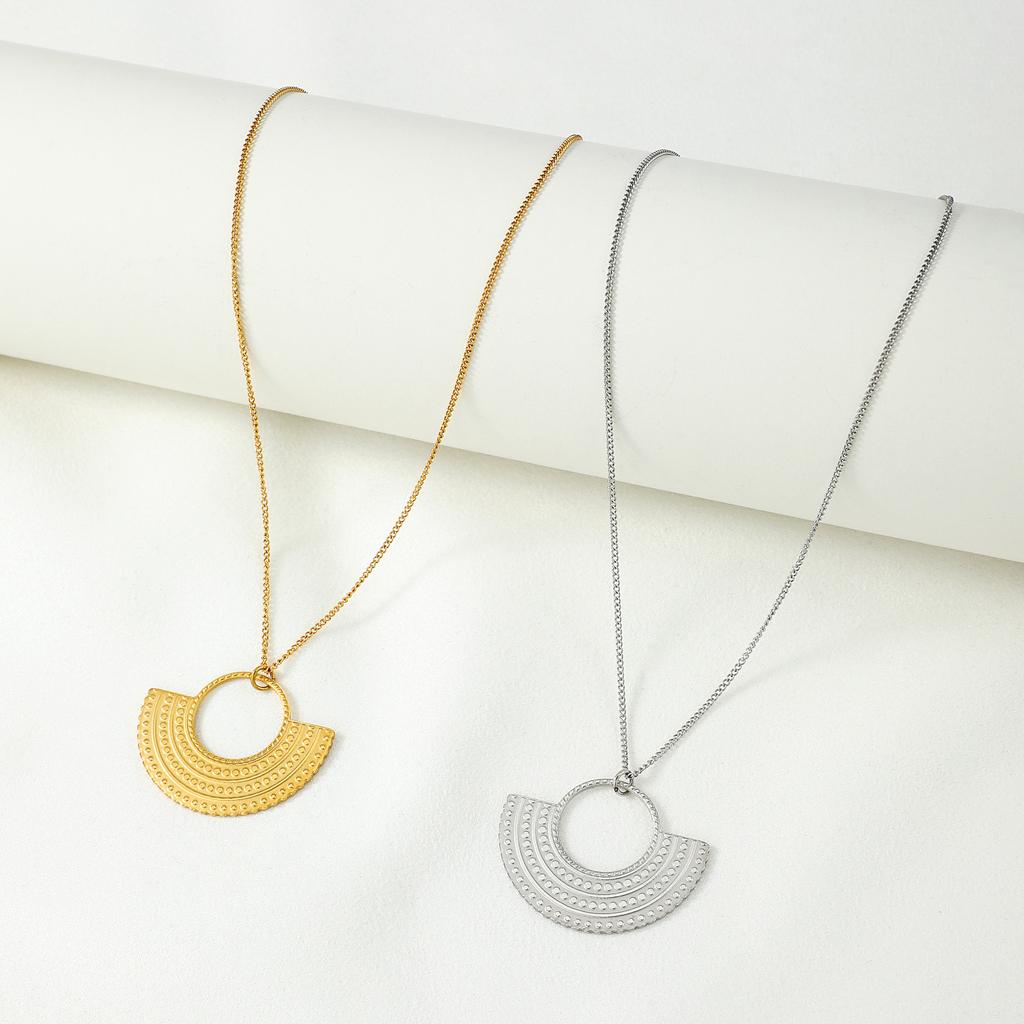 European and American New Fan-shaped Necklace, Simple Ins Style Gold Stainless Steel Pendant Geometric Necklace Jewelry Women