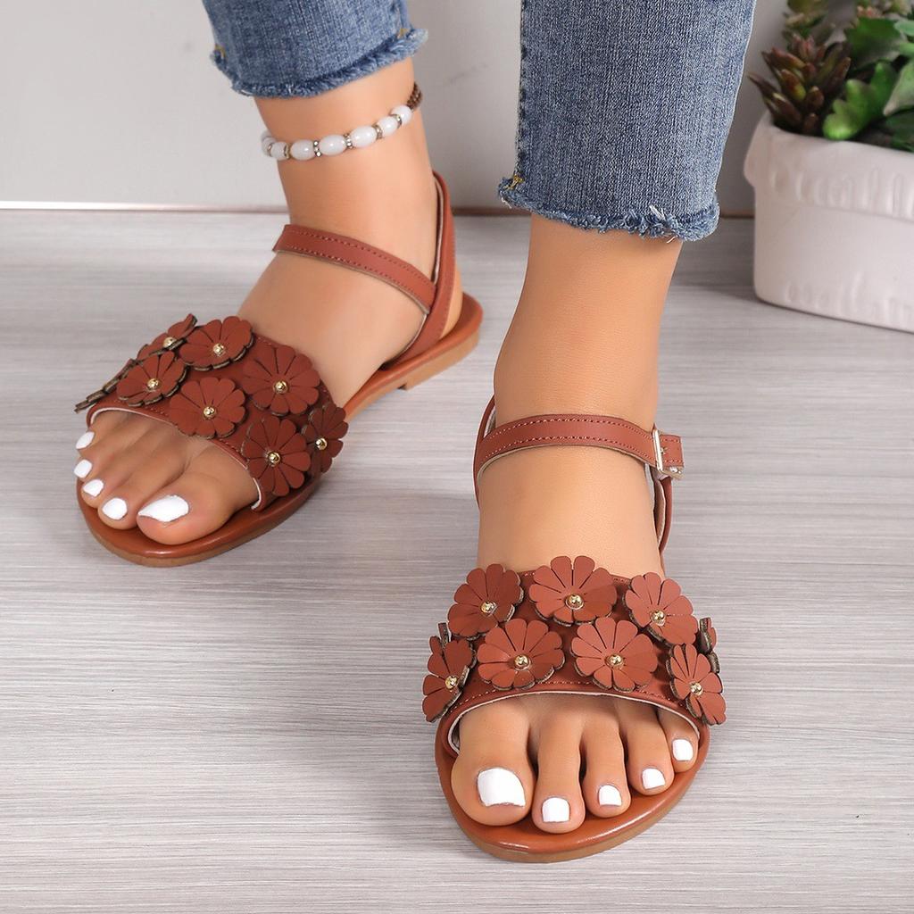 European and American foreign trade wish large size rivet flower word flat sandals women light beach cool slippers ebay