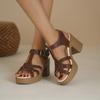 Damen Sommer Neue Einfarbige Riemen-High-Heel-Sandalen mit Blockabsatz und Rundem Zehen