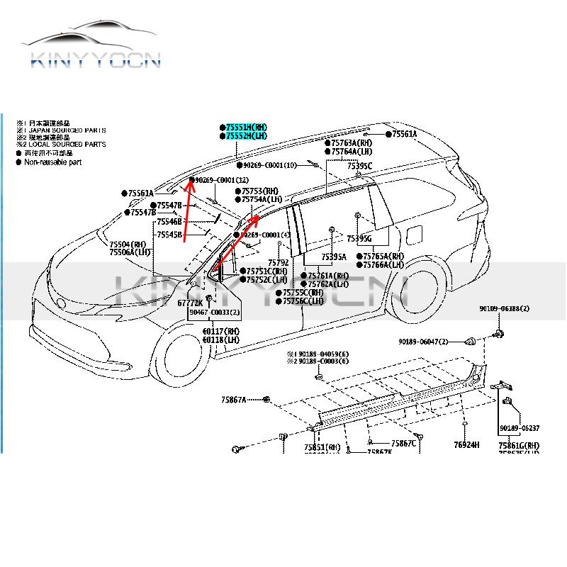 Zubehör für Toyota Verso Dachrinnen-Dichtung OEM Wasserdichte Gummi-Wetterleiste Regenrinnen-Formteil Länge 210cm Breite 2,2cm