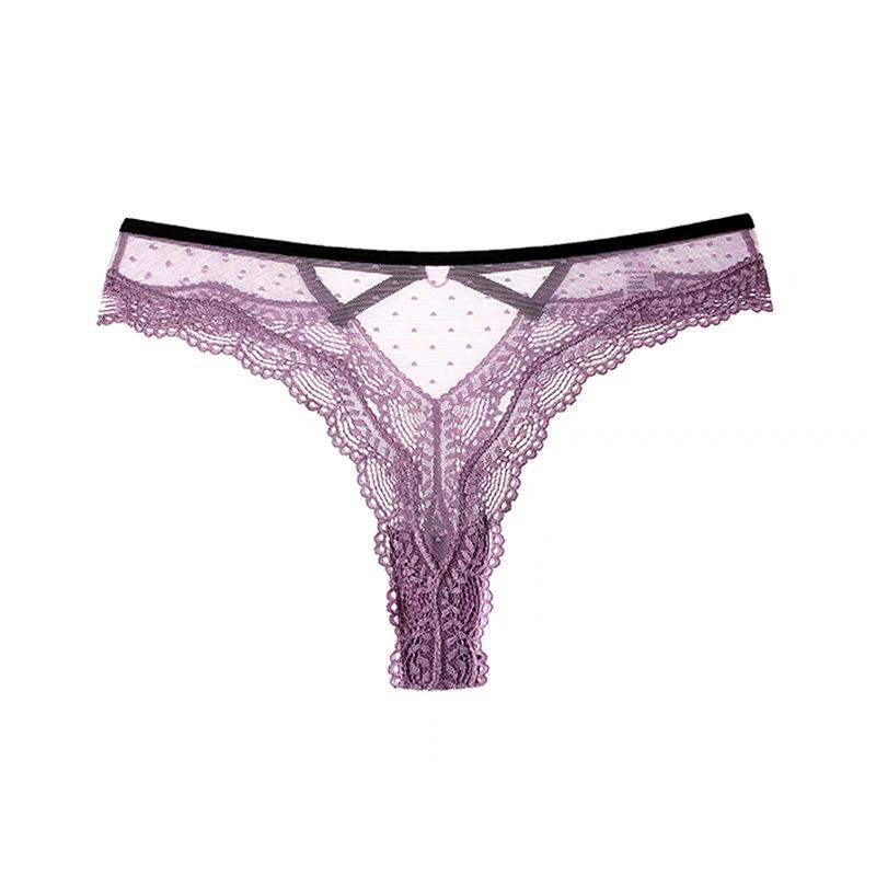 Pure & Sexy Lace Mid-Waist Thong - Seamless Thin Strap Triangle Panties for Women (80-140 Jin)