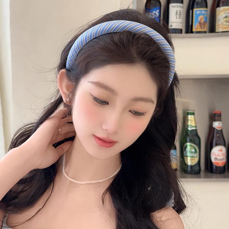 Blue plaid fabric simple headband women's fashion versatile headband new headgear hair accessories high sense