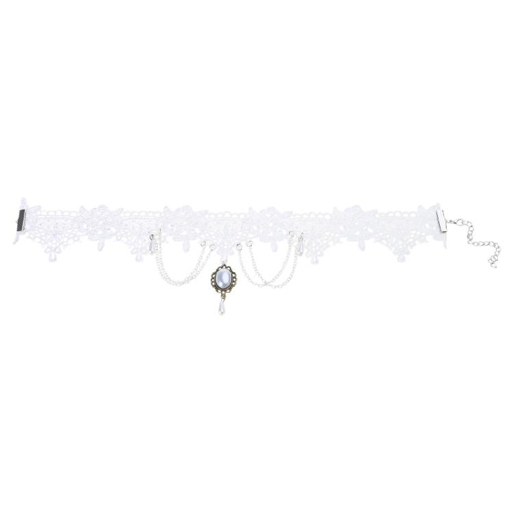 Sophisticated White Lace Necklace Elegant White Lace Neck Chain Accessory with Statement Jewelry Pendant for Women 1
