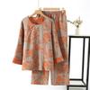 Spring and autumn pajamas women's pure cotton yarn-dyed gauze pajamas nine-quarter-sleeved diagonal placket loungewear set
