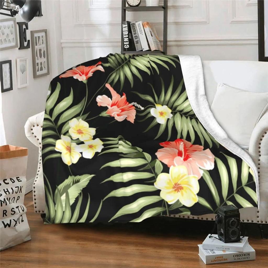 Guam Flower Hibiscus Decal Blanket Soft Warm Miniature Sherpa Flannel Blanket Blanket