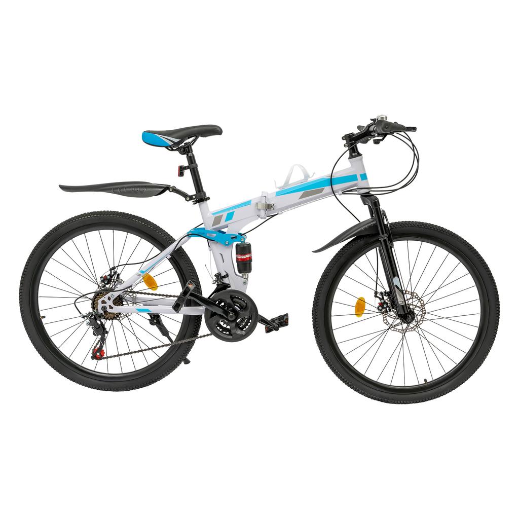21 Speed Foldable Mountain Bike for Adults, 26 Inch Full Suspension Dual Disc Brake Bicycle, High-Carbon Steel Fram