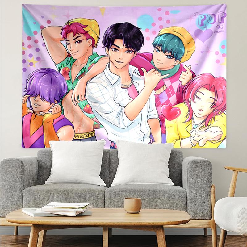 Colorful Kpop cartoon Tapestry Hanging for Bedroom,Livingroom, Playroom,Decor Art Room Wall Tapestry Holiday and Birthday Gifts