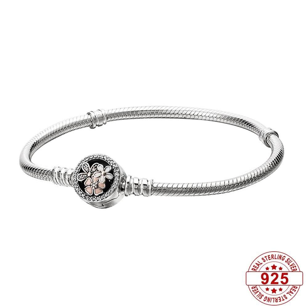 

Мода 925 стерлингового серебра классический цветок застежка змея кость браслет для женщин шарм бусины Diy ювелирные изделия день рождения любовь подарки