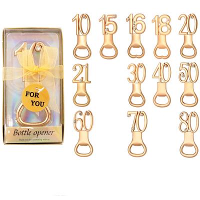 30pcs Golden Bottle Opener with Diamonds for 10/18/20/30/40/50/60/70/80th Birthday Party Decoration