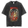 Anime Attack Titan Retro Wash Bedrucktes T-Shirt Mikasa Ackerman Eren Jaeger Freie Flügel Muster Herren Sommer T-Shirt