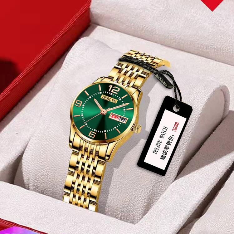 Swiss Women's Luminous Calendar Watch with Fashionable Alloy Steel Band and Waterproof Design