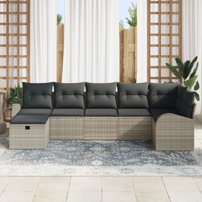 VidaXL Ensemble de canapés de jardin 7 pièces avec coussins gris clair en poly rattan 3359101