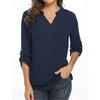 Spring New Women's V-Neck Long Sleeve Roll-up 3/4 Sleeve Waisted Blouse Top, Casual Fashion Women's Clothing for European American